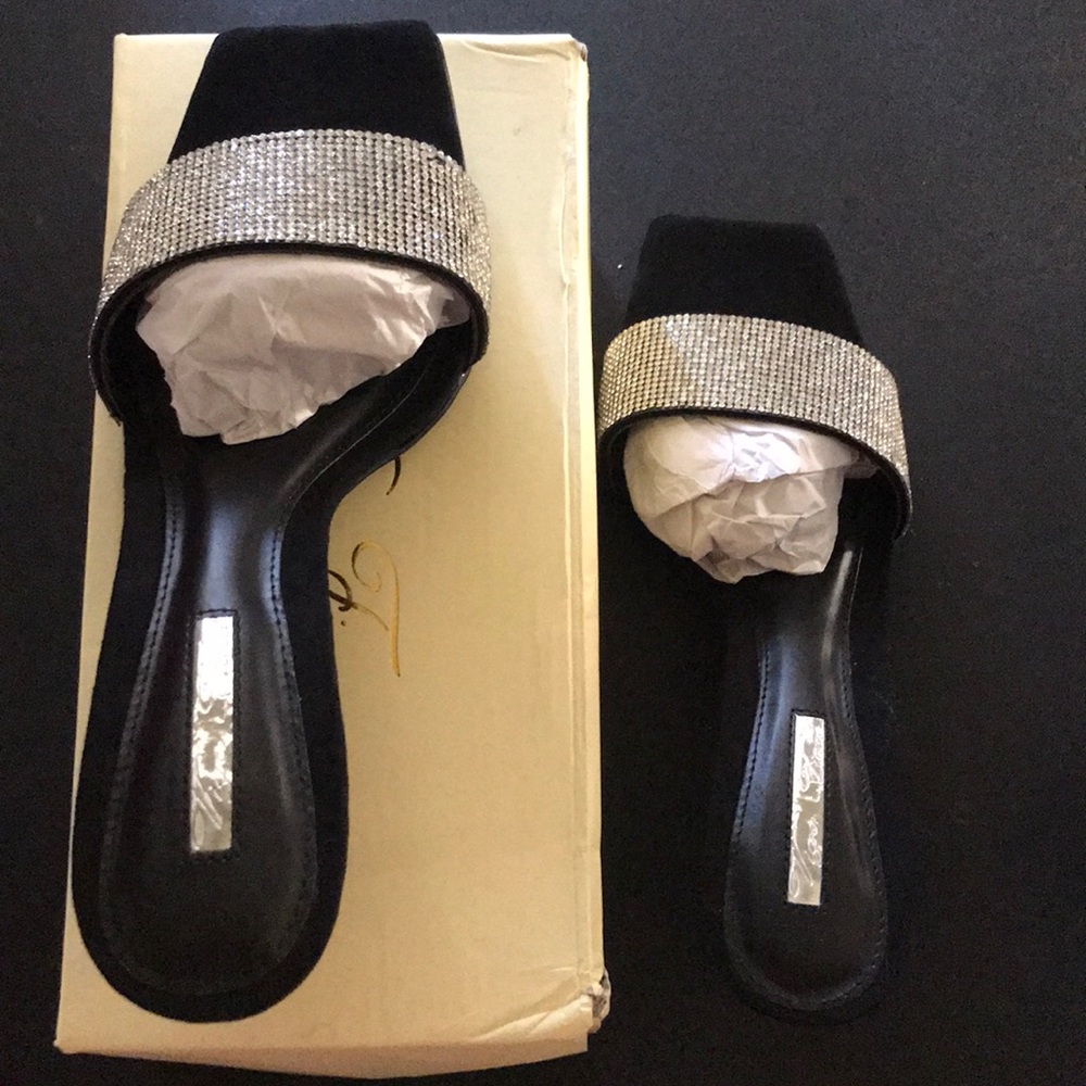 Rhinestone black slide heels